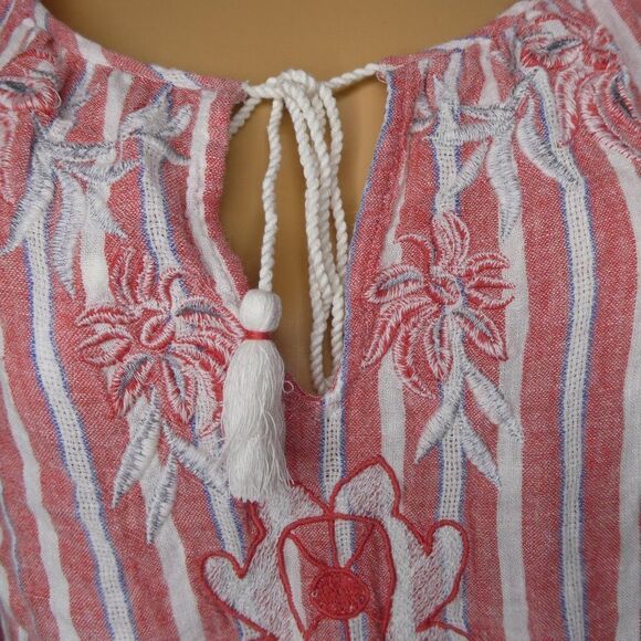 Akemi + Kin Anthropologie Audria Peasant Blouse Striped Small Embroidered Boho - Picture 5 of 11
